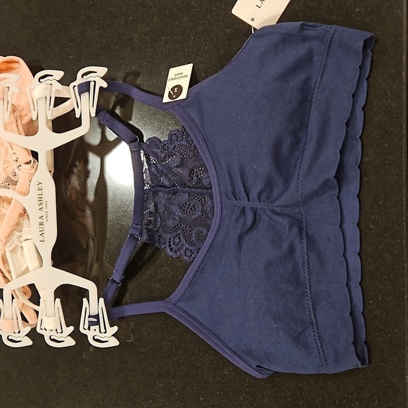 💕LAURA ASHLEY Padded Lace Back Bralettes (3 Pk) Navy Blue Pink White Small NWT - Picture 4 of 15